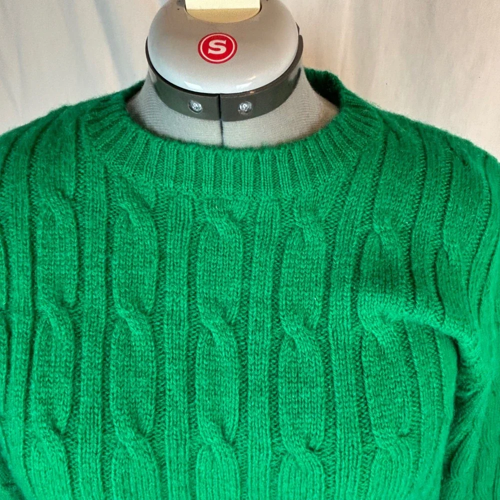 Hunt Club Men's  LT 100% Wool Cable Knit Crewneck Sweater‎ Green Vintage 42-44
